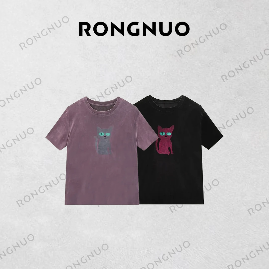 容诺【T恤】复古时髦小众设计减龄显瘦短袖新款百搭圆领上衣Z5847