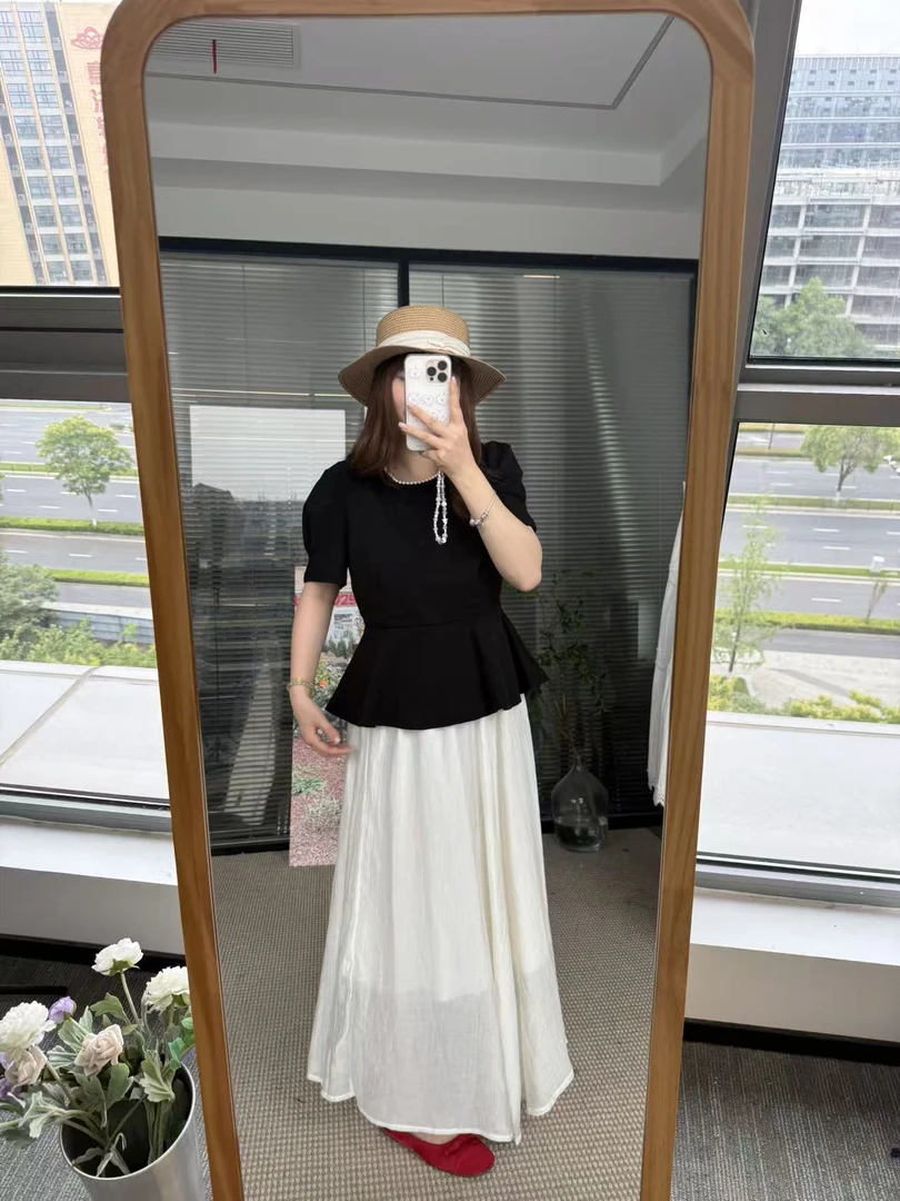 夏装搭配一整套大码胖mm收腰上衣半身裙子韩系温柔高级两件套装女