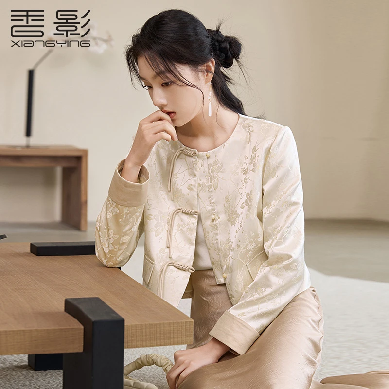 J851283短外套 香影缎面质感暗花纹外套25春季新款新中式国风女装