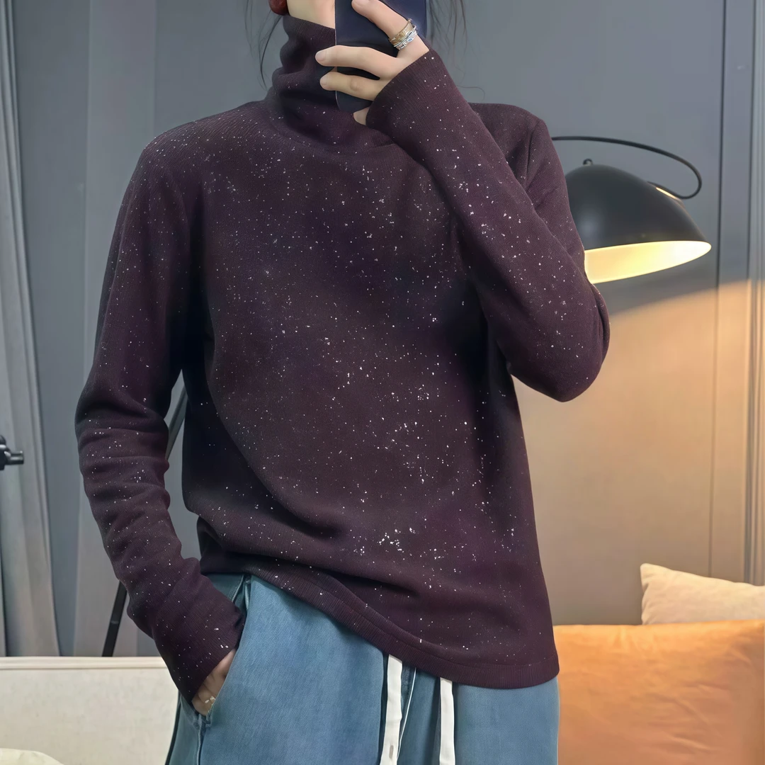 2025冬季款亮片双面绒加厚高领打底衫女休闲百搭保暖舒适内搭上衣