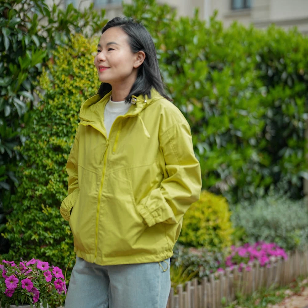 【文创】户外透气冲锋衣连帽薄款休闲防晒服 芥末黄/玫红色#SJM750-