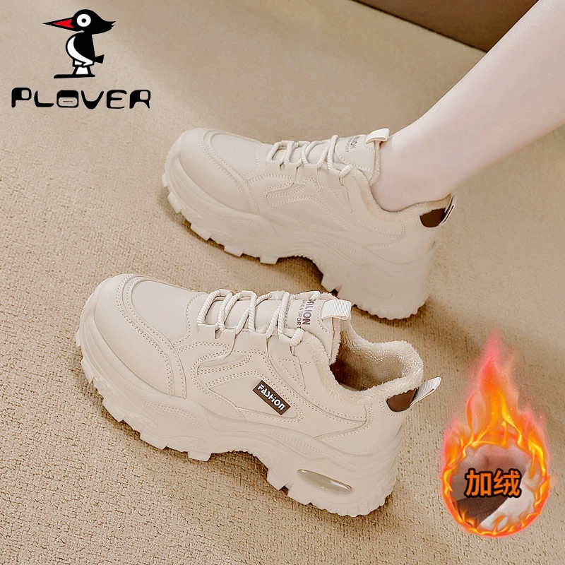 PLOVER2025冬季老爹鞋女厚底加厚韩版加绒百搭保暖棉鞋运动鞋