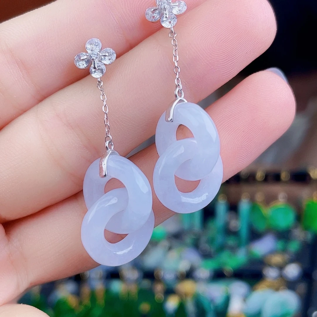 翡翠银S925镶嵌耳饰饰品