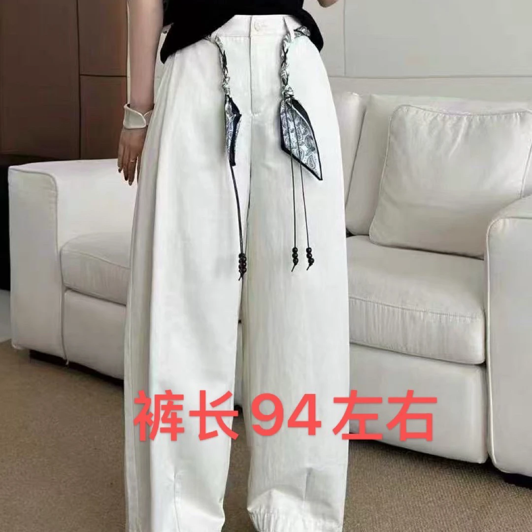 泓洛菲8869秋季丝巾系带休闲裤直筒阔腿九分裤