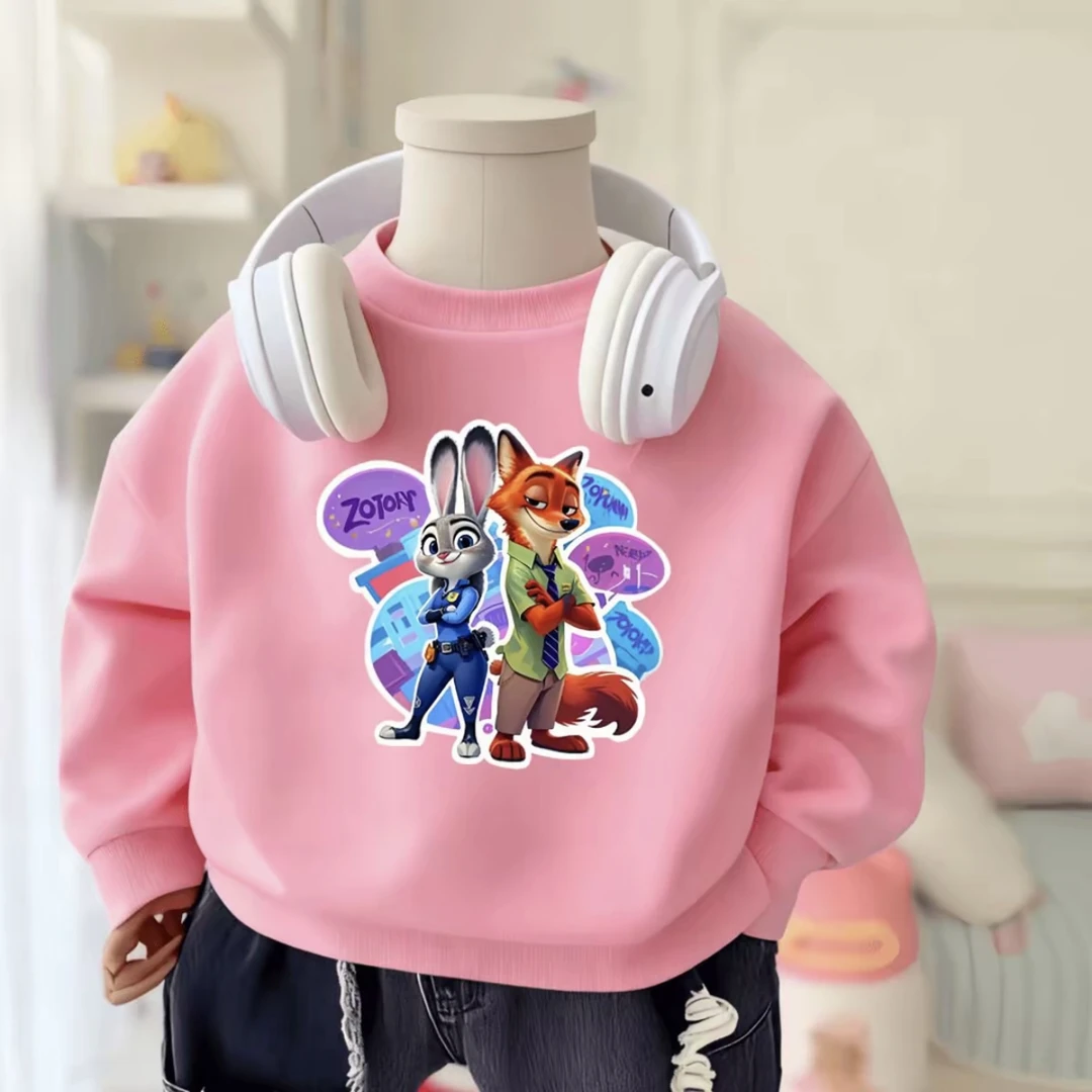 儿童秋冬加绒圆领卡通卫衣 疯狂动物城尼克朱迪 男孩女童儿童打底