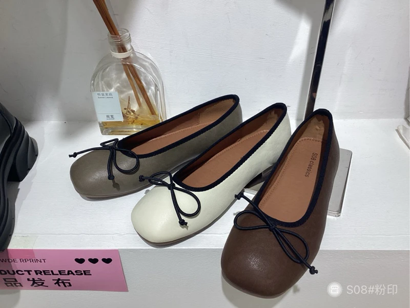 复古圆头蝴蝶结平底单鞋浅口舒适软底玛丽珍鞋