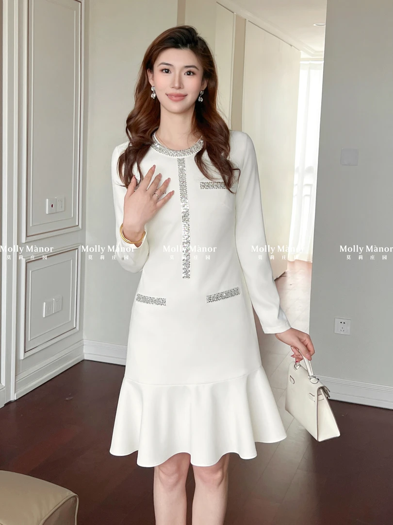 「嘉人之夜」法式洋气重工亮片气质显瘦贵气连衣裙24335
