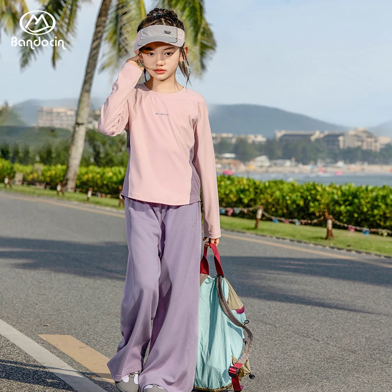 BANDOCIN/半度闲女童城市运动春装阔腿裤宽松直筒垂感休闲裤子