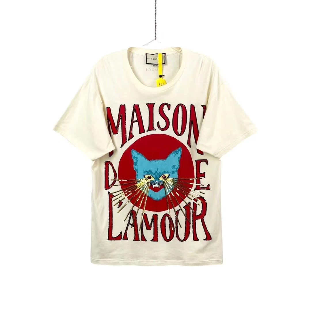 99新 GUCCI/古驰  qq二三八 棉 小猫亮片重工T恤 S码