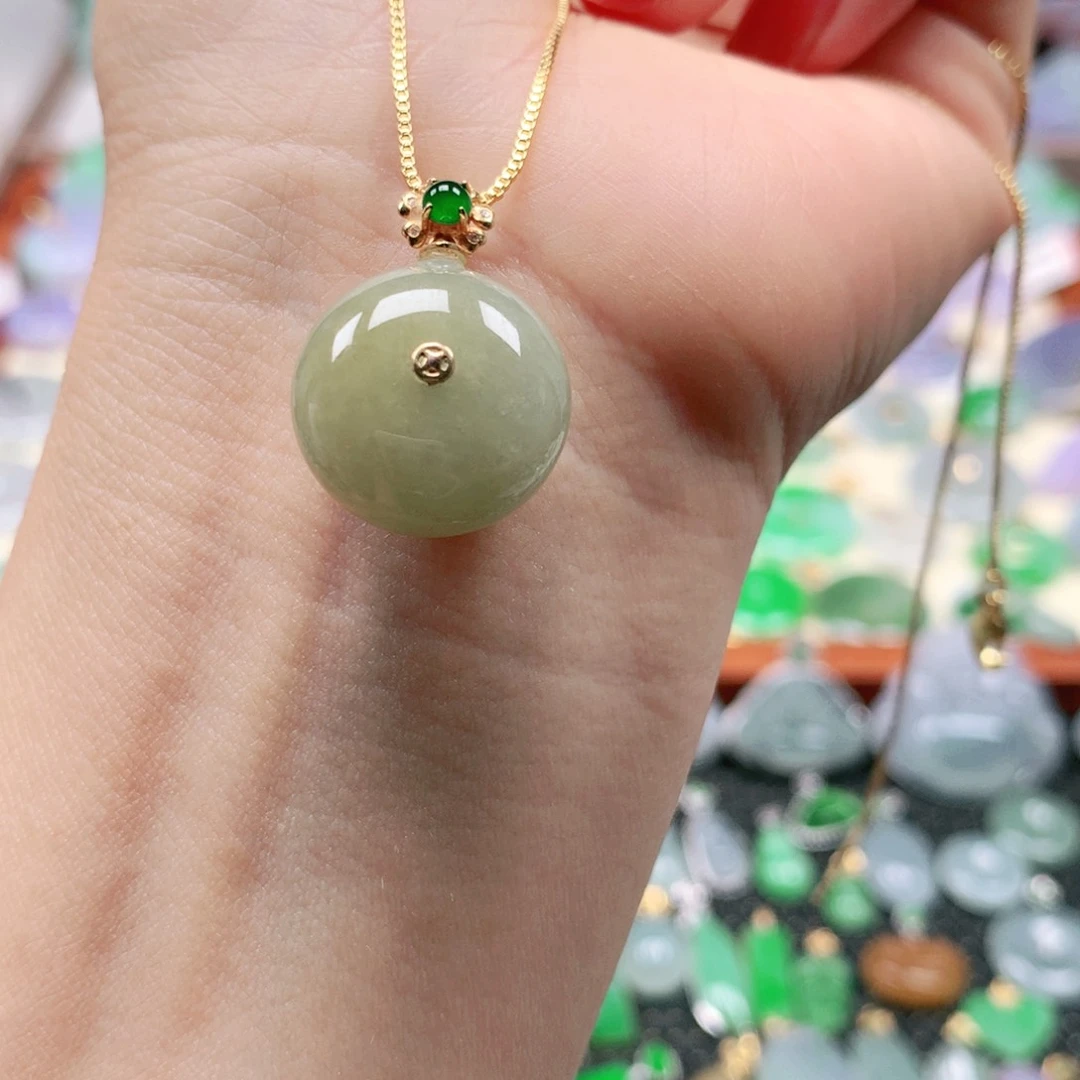 翡翠18K金镶嵌吊坠(不含链)