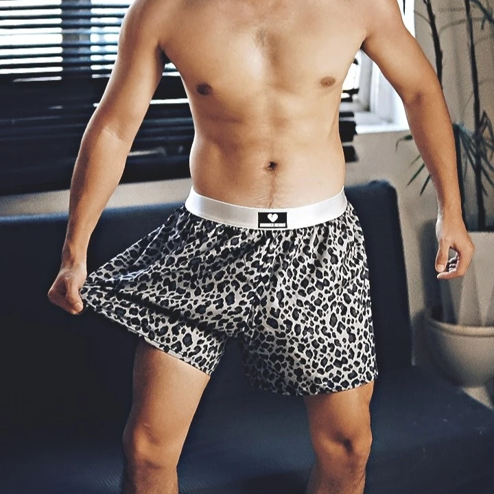 夏季爆款豹纹男士阿罗裤冰丝四角男生居家休闲宽松内裤男