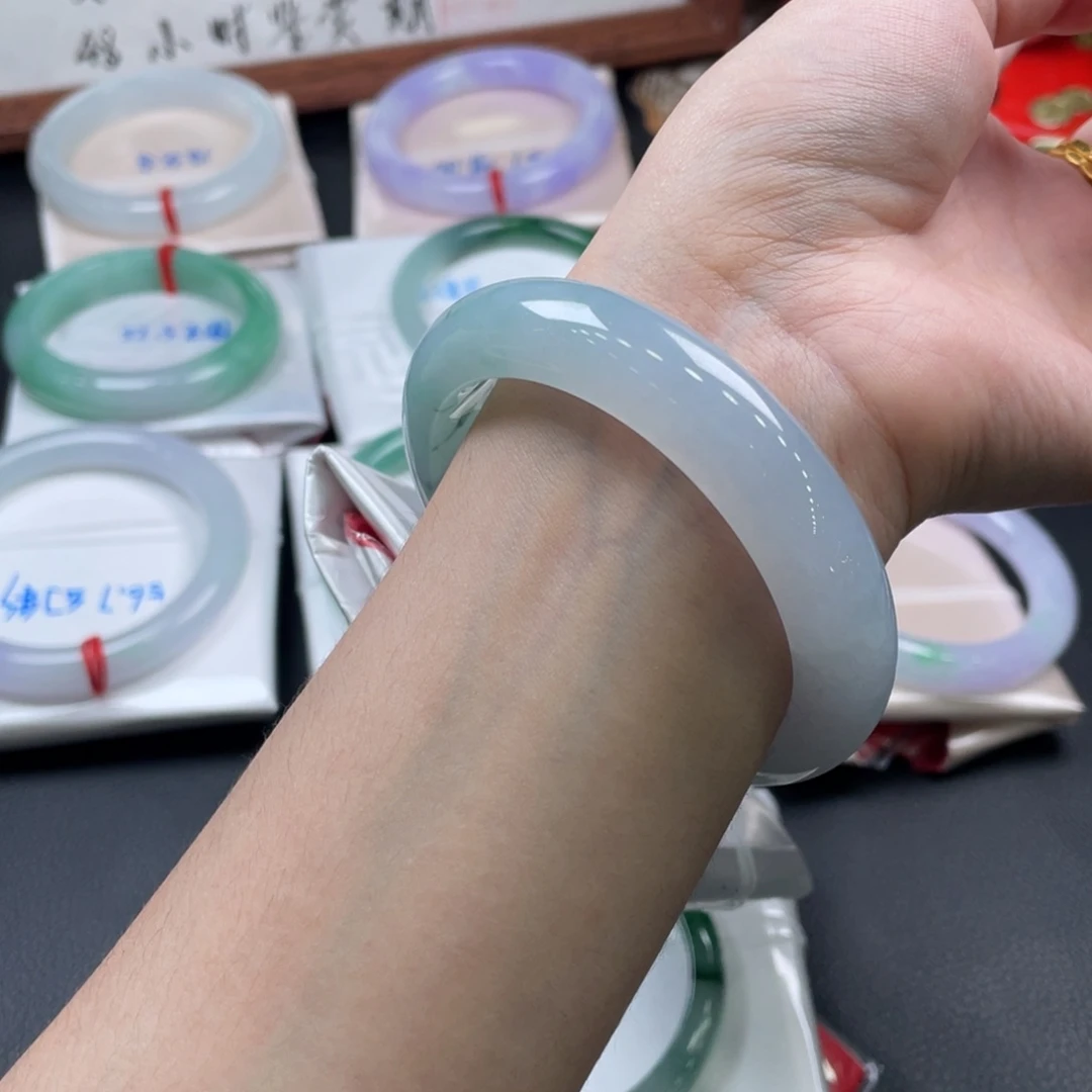 未镶嵌手镯翡翠卡54.8胶条正圈湖水绿