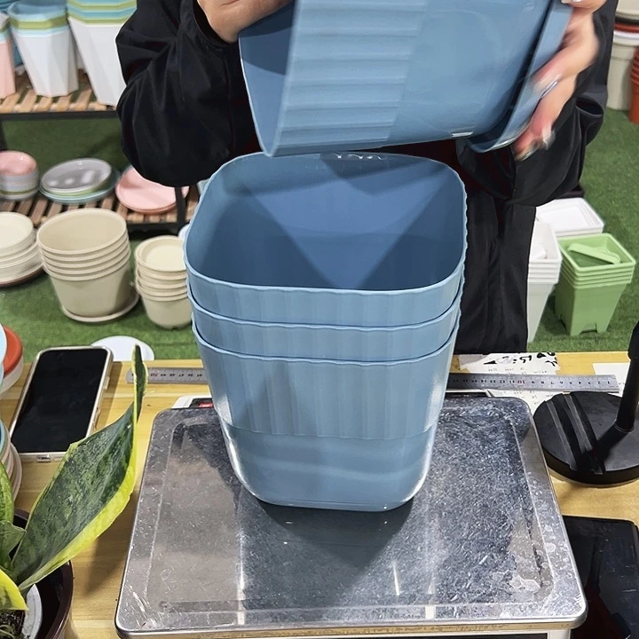 特价方型竖条纹口18高17.5蓝色带托4只