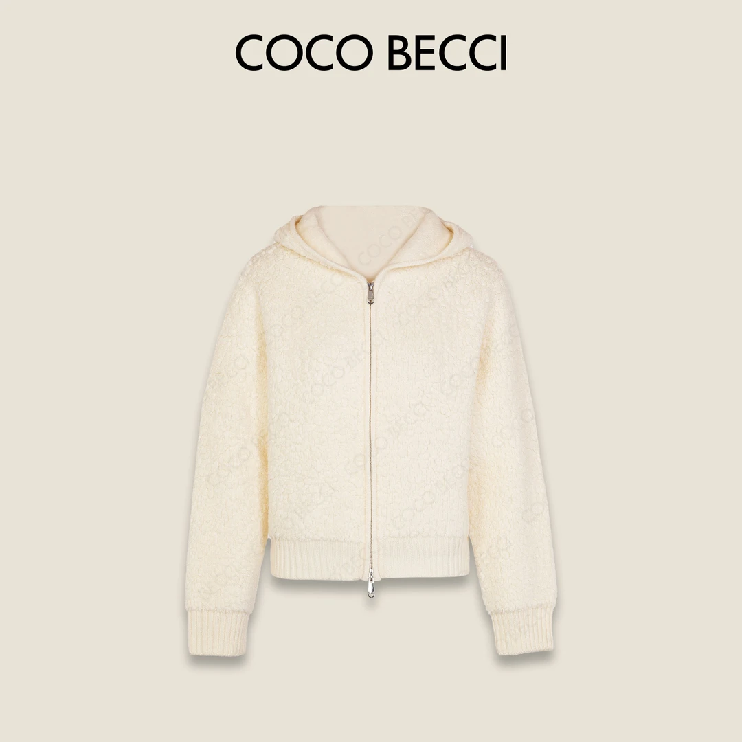 COCO BECCI【椰奶小方】100绵羊毛绒面软糯亲肤针织开衫CFLJD231304