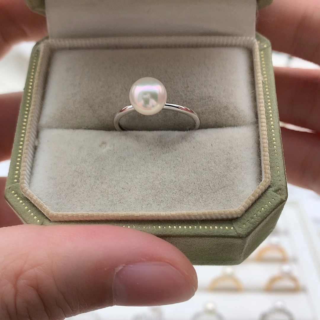 银S925镶嵌海水珍珠戒指7.5mm ak
