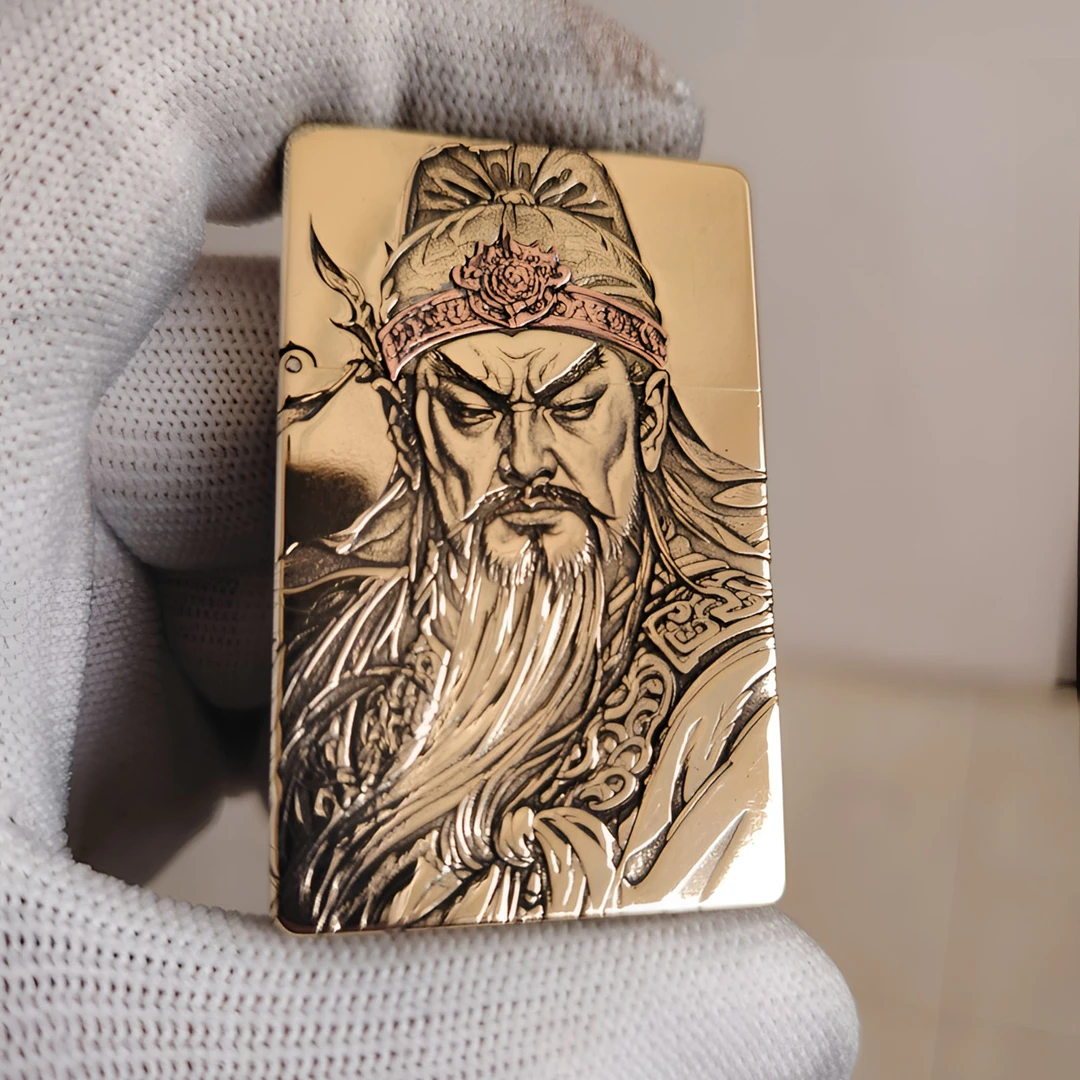 ZORRO佐罗煤油打火机ZL8超薄小重甲关羽义薄云天双面浮雕紫铜镶嵌