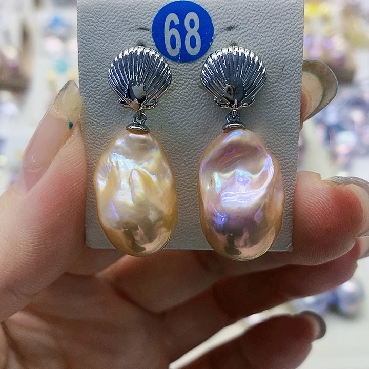 银S925镶嵌耳饰淡水珍珠