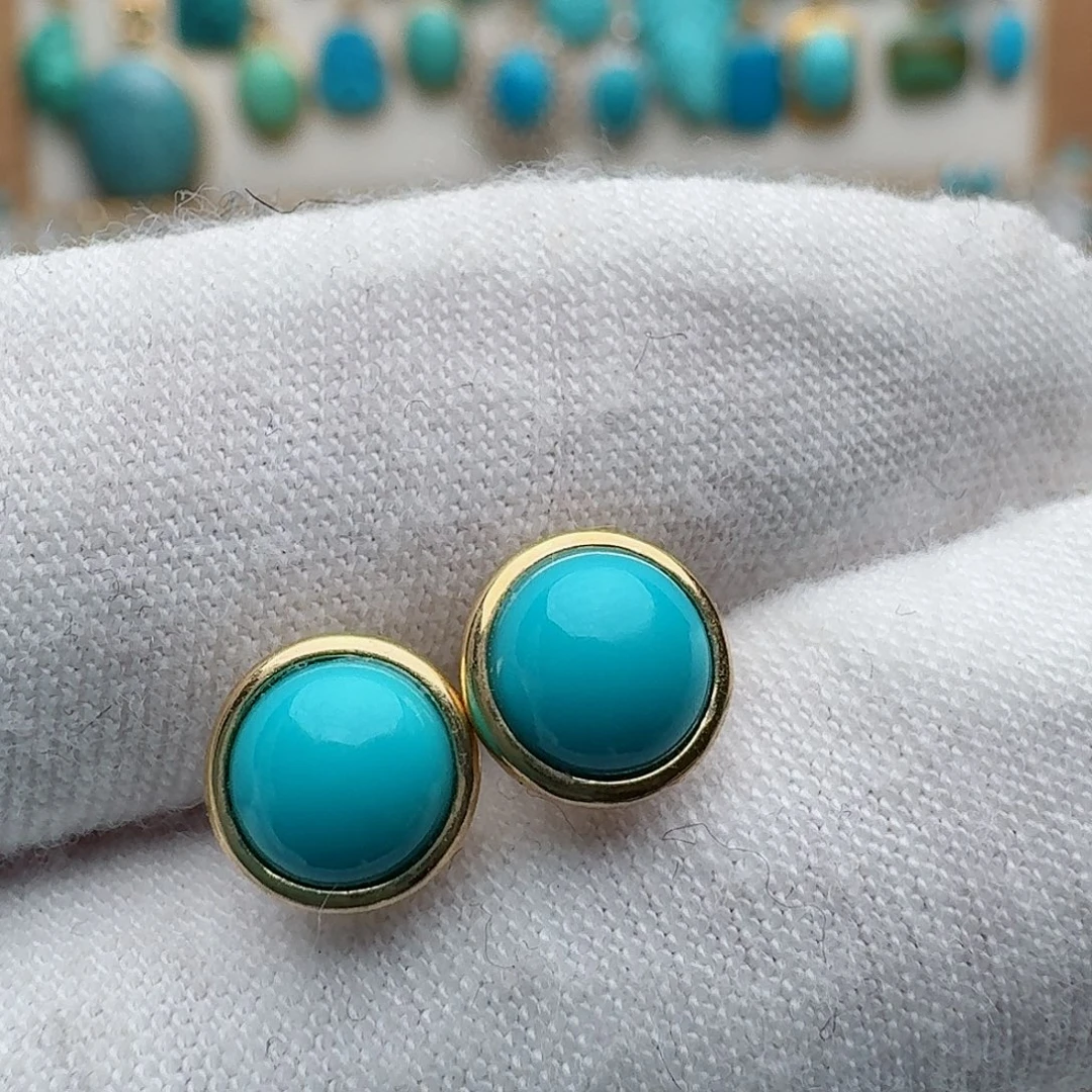 绿松石18K金镶嵌耳饰