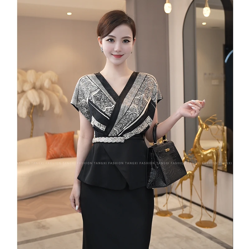 2025年夏季新款【ZM-X935】高级感黑色拼接薄款短袖缎面衬衫上衣女