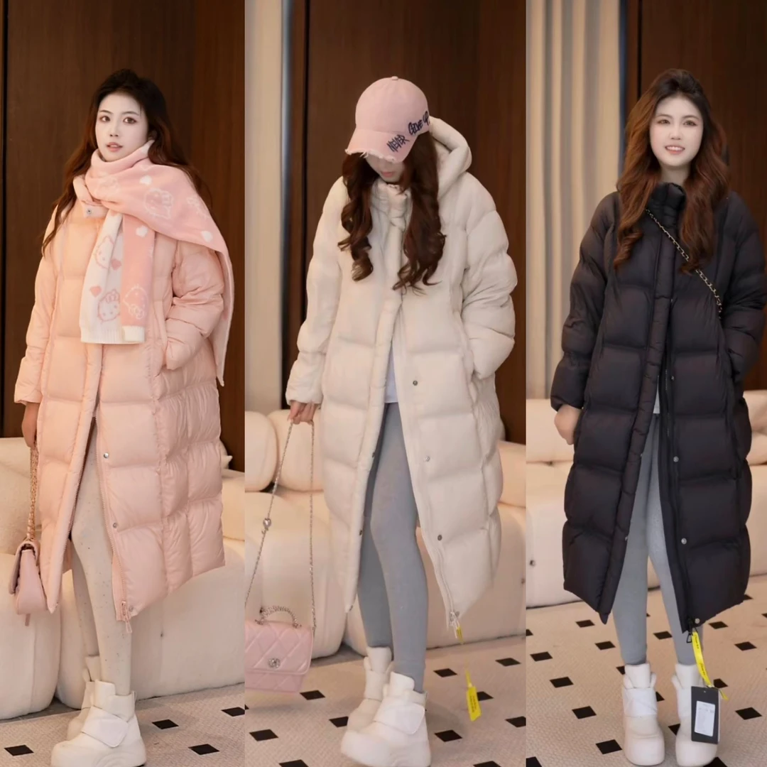 女款加厚时尚羽绒服气质洋气休闲连帽长款韩版泡芙保暖外套688
