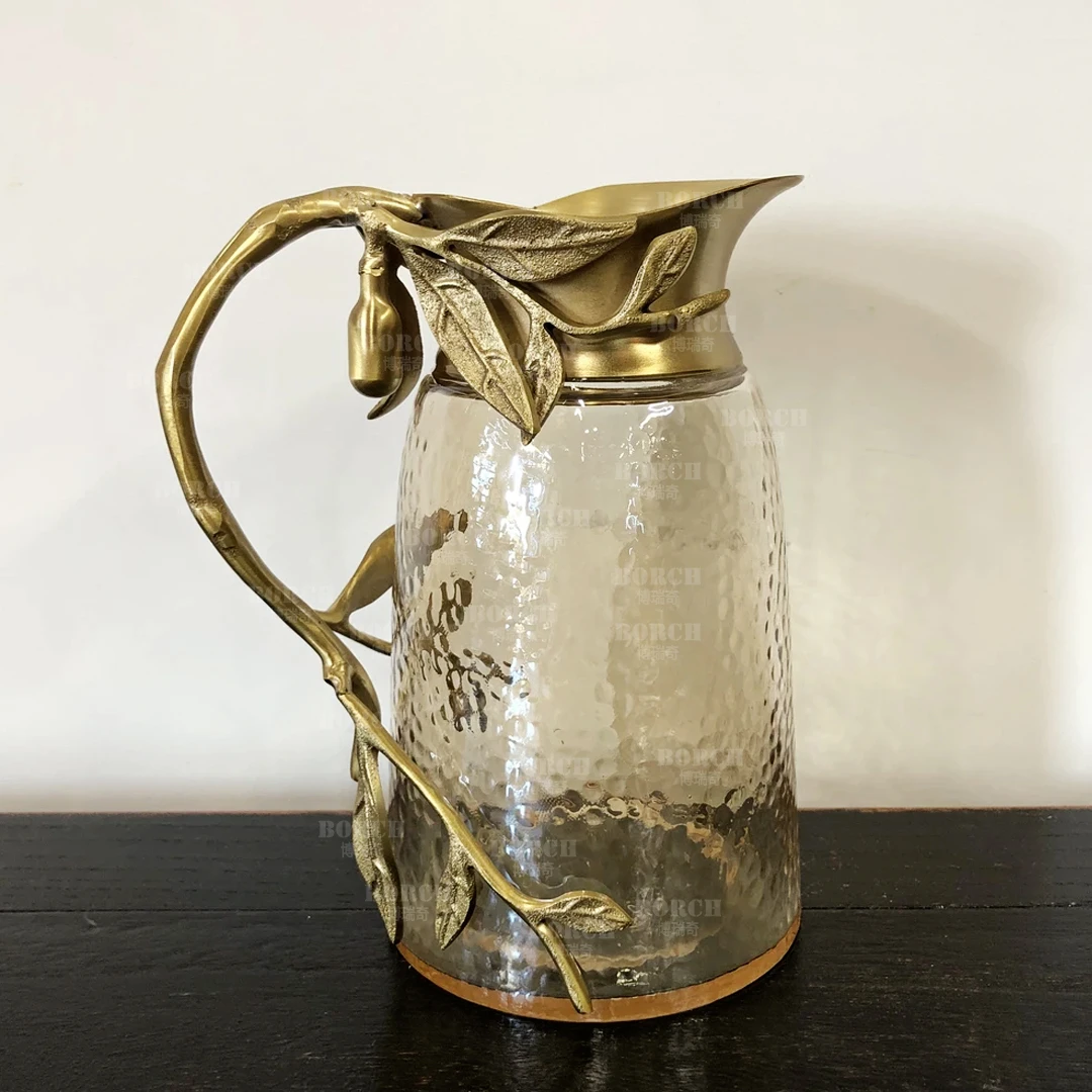 BORCH/博瑞奇黄铜玻璃冷水壶创意轻奢铜壶桌面装饰摆件（09353）