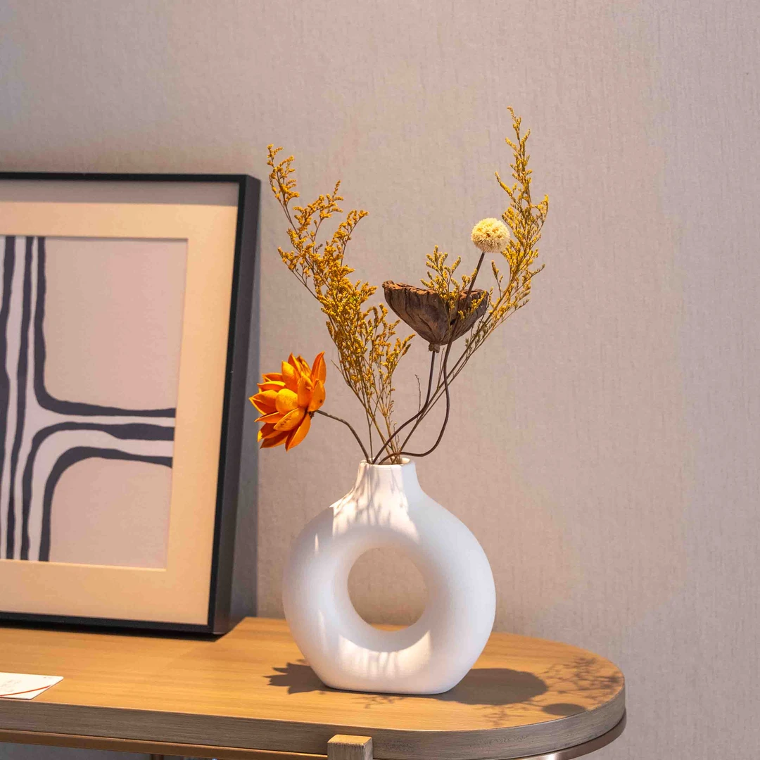 【风荷】新中式禅意餐桌卧室床头柜轻奢风格干花永生花家居摆件