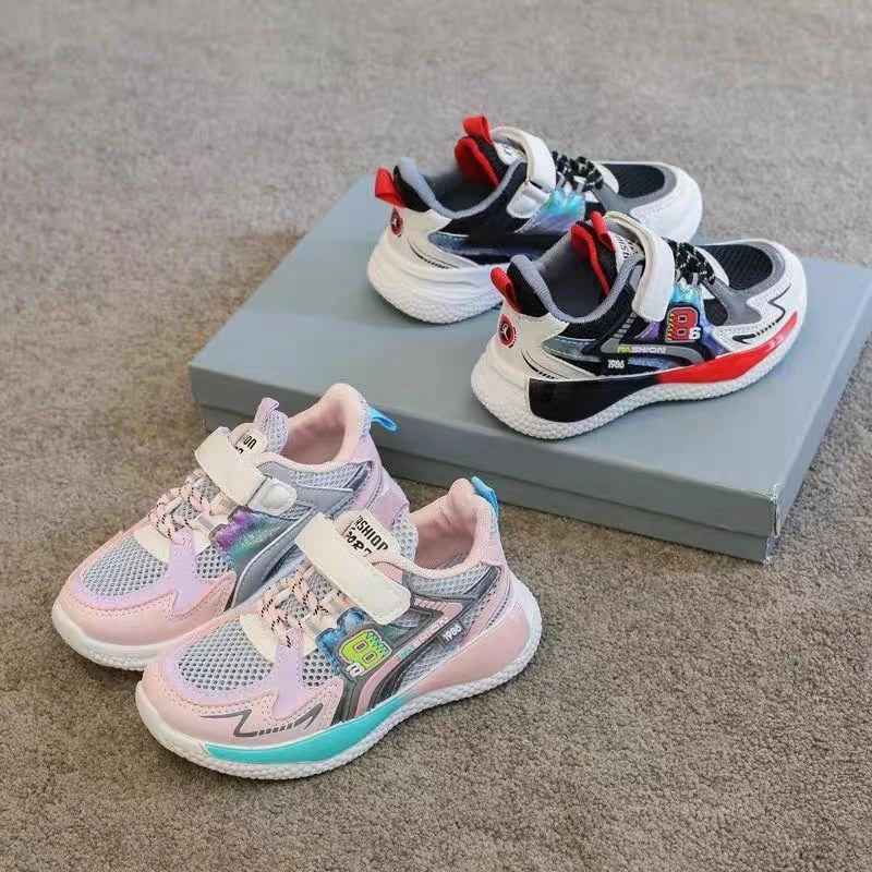 百搭夏季透气儿童运动鞋网面魔术贴拼色舒适软底F-20