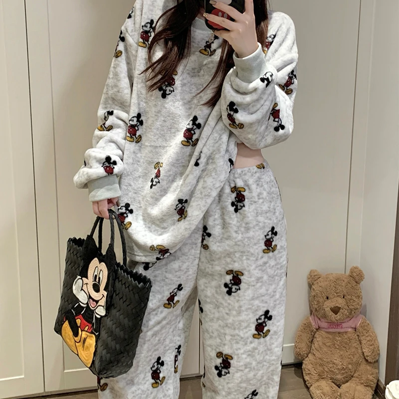 珊瑚绒睡衣女秋冬季卡通法兰绒保暖宽松学生可外穿家居服套装1053