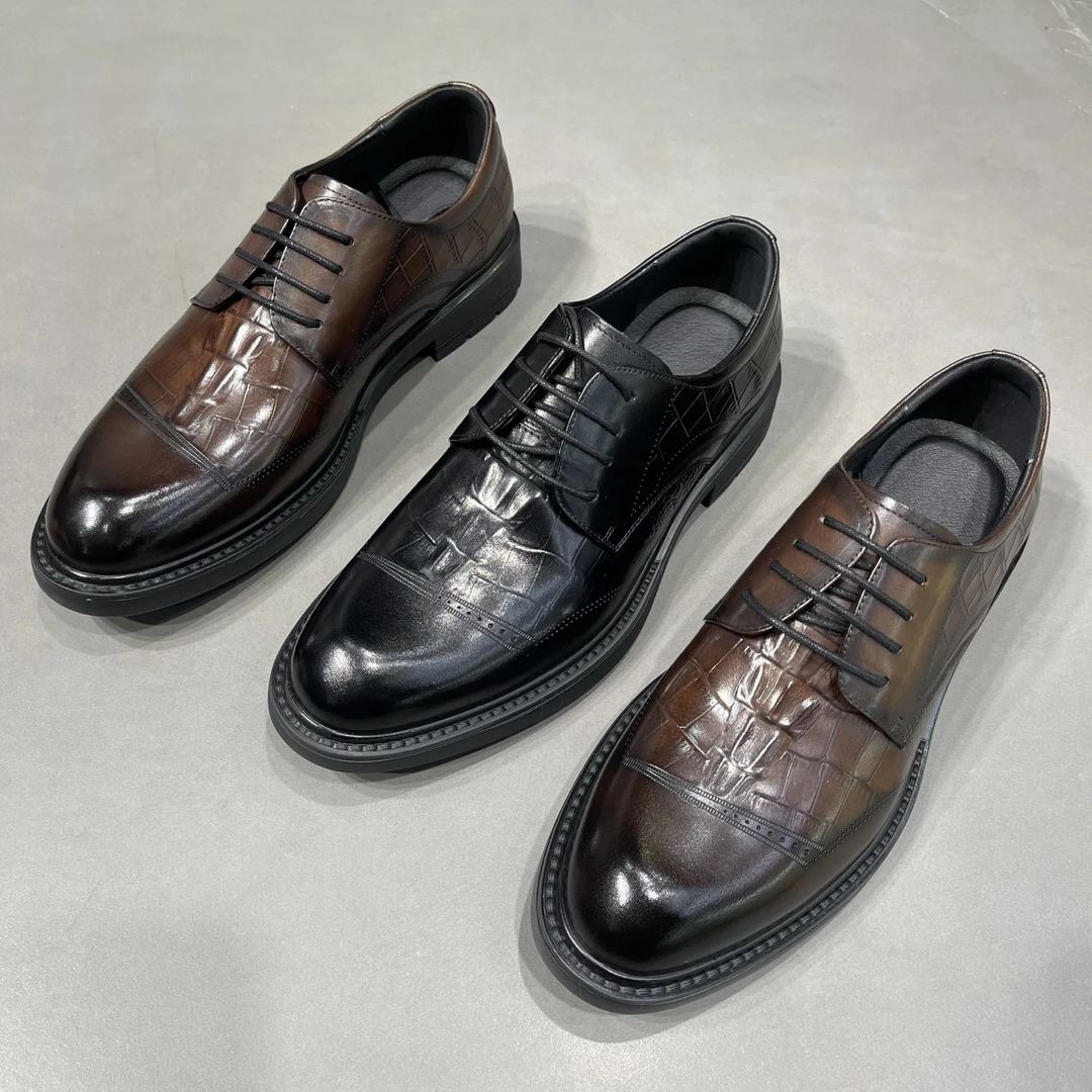 欧丽龙男鞋头层牛皮绅士正装皮鞋鳄鱼纹工装男鞋婚鞋伴郎鞋全皮