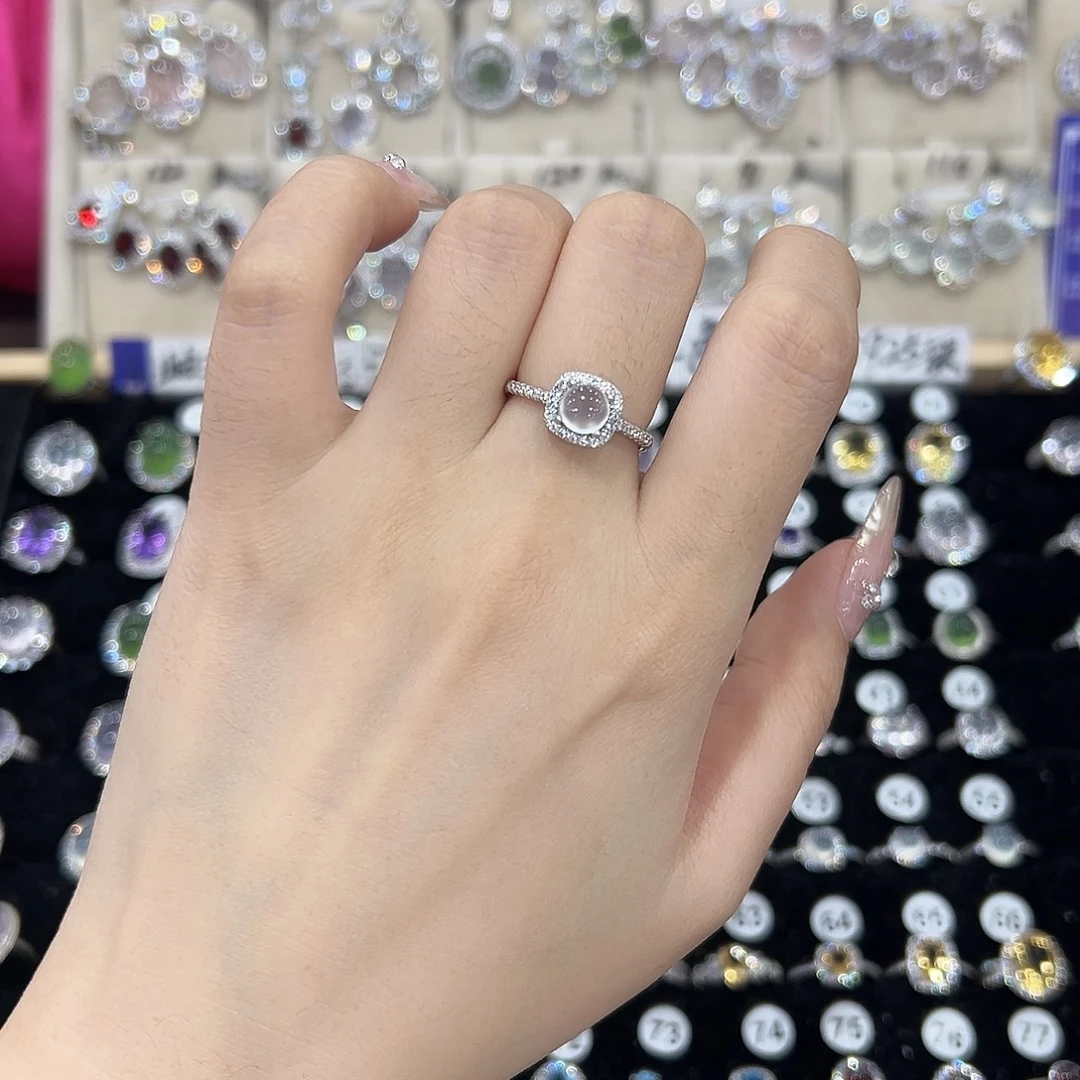 蛇纹石玉银S925镶嵌戒指