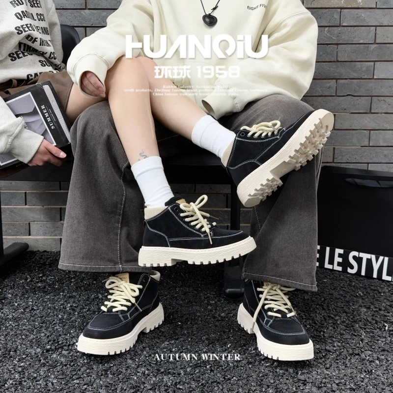 HUANQIU/环球潮流百搭高颜值复古英伦风女鞋2025新款马丁靴休闲鞋
