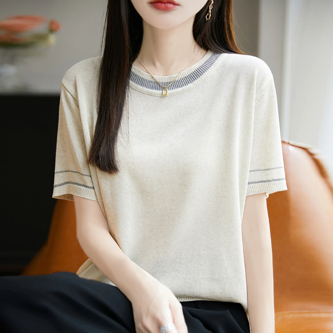 大码女装夏胖mm冰丝针织衫女士短袖t恤2025新款遮肚子巨显瘦上衣