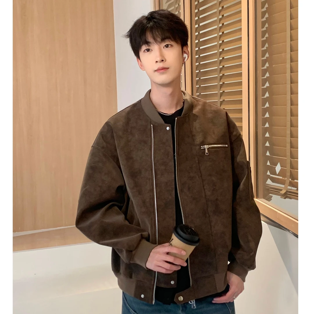 【ONEARTS夹克】春季pu皮摩卡慕斯水洗美式复古宽松皮衣夹克外套