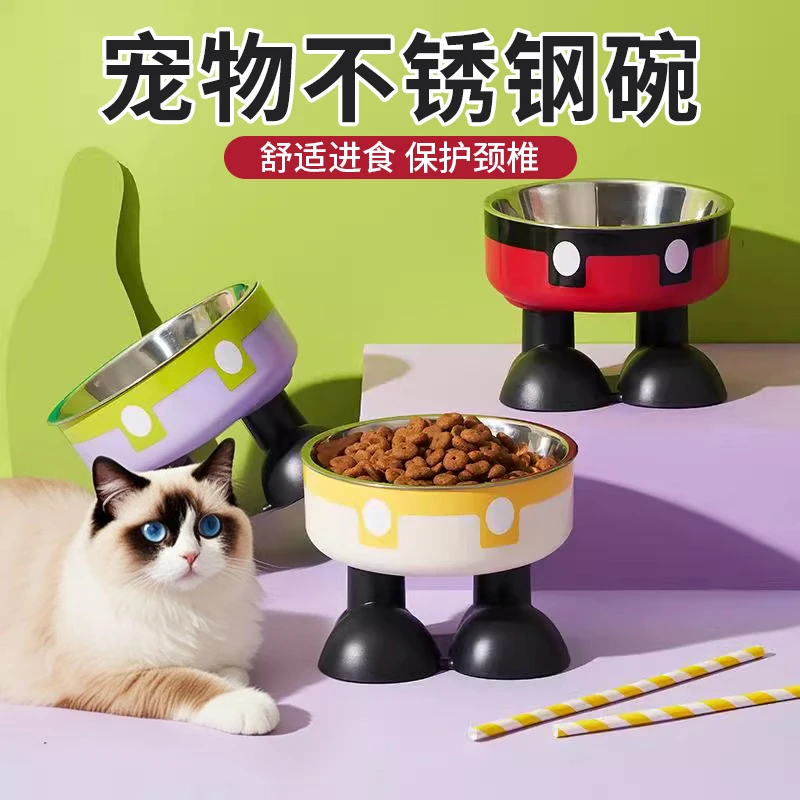 新款宠物不锈钢碗防滑大容量狗碗猫咪高脚碗护颈宠物碗防打翻猫碗