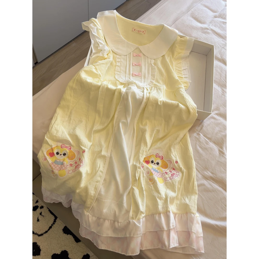 软绵绵可爱兔子印花背心睡裙女夏季新款无袖娃娃领家居服连衣裙子