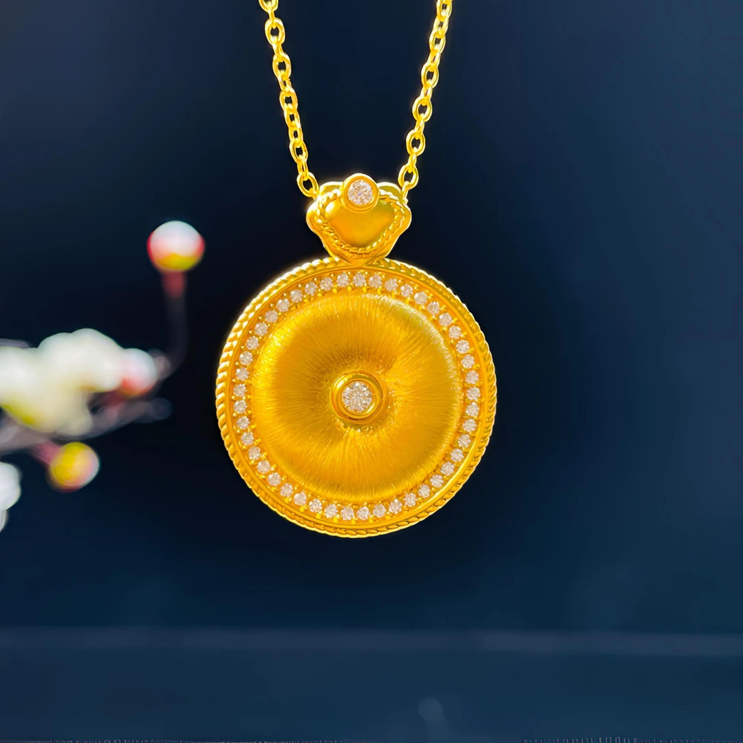 足金999 祥云拉丝平安扣玫瑰花窗 DZ078