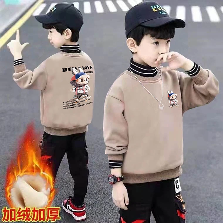 男童拉布布卫衣秋冬季半高领2025新款中大童加绒加厚儿童打底衫潮