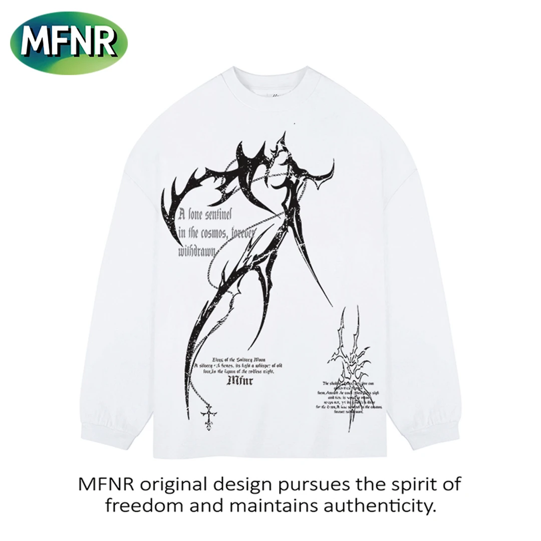 美式街头小众印花T恤男女秋冬圆领宽松百搭重磅纯棉打底长袖上衣