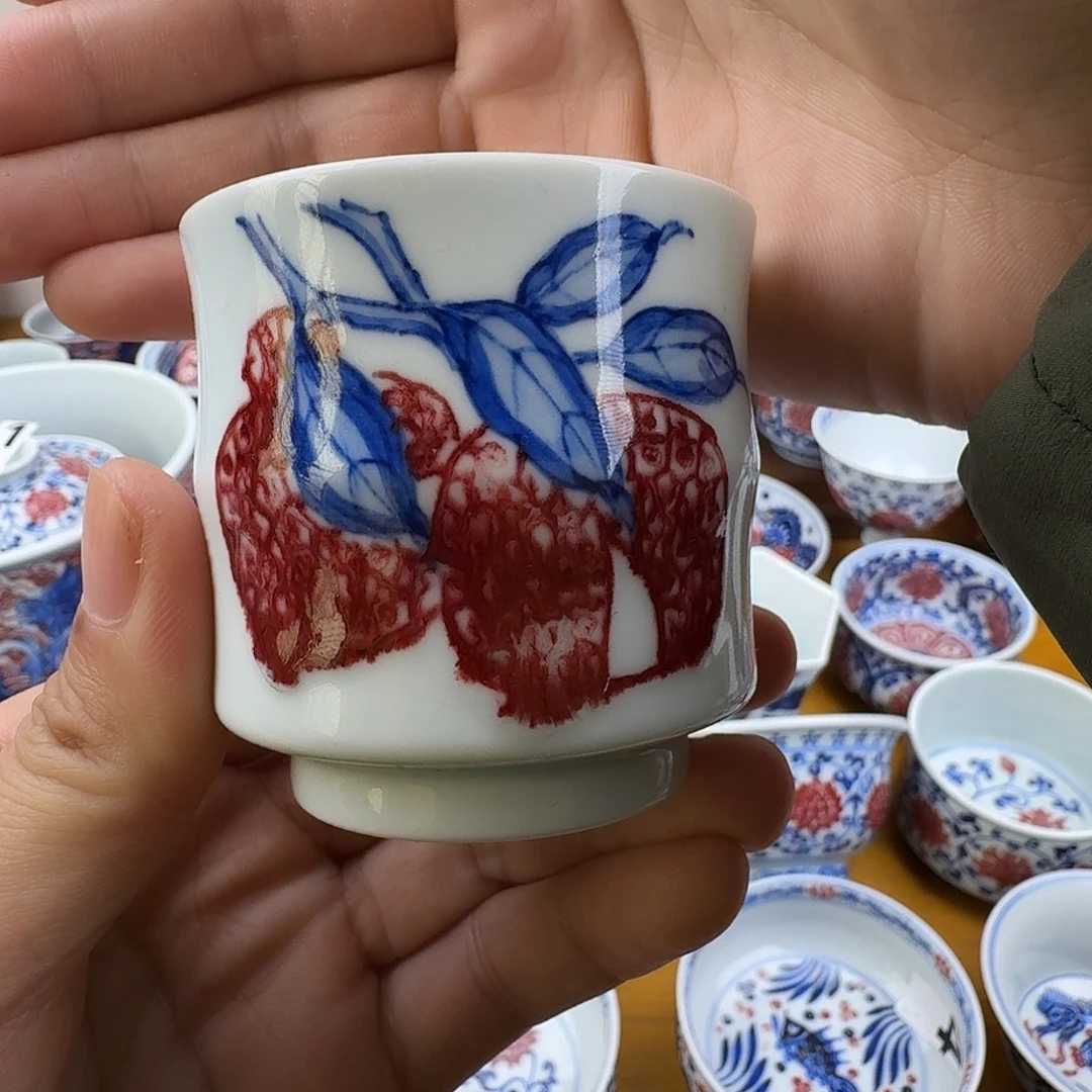 当代釉里红竹节杯