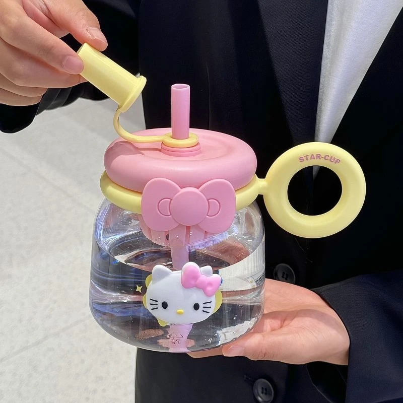网红塑料水杯新款卡通可爱学生高颜值防摔户外大容量大肚杯子便携