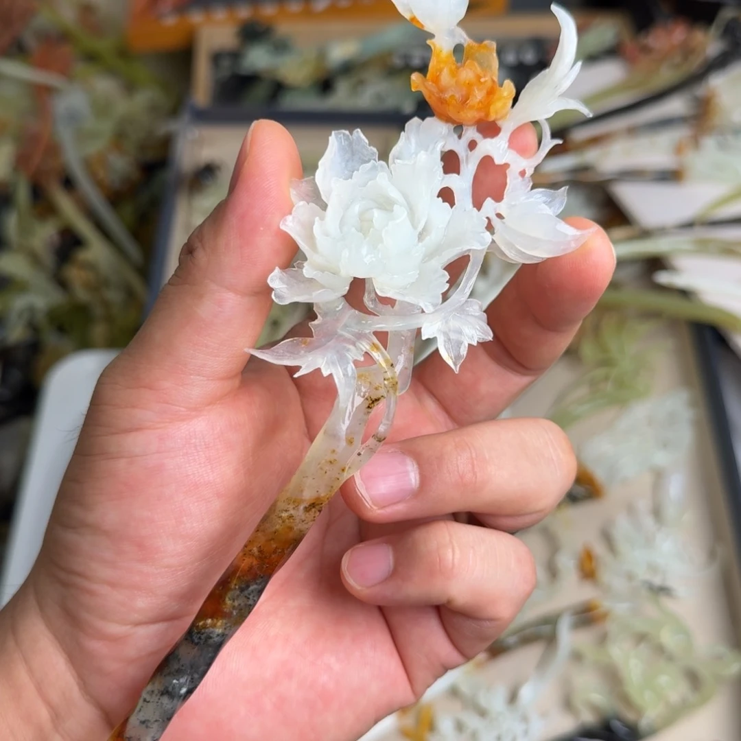 牛***2蛇纹石玉未镶嵌发饰