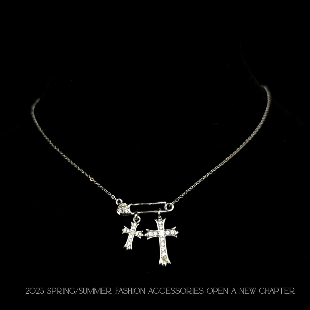 铜合金项链 镀白金 2025款C2738【别针十字】BOBAOLI 项链