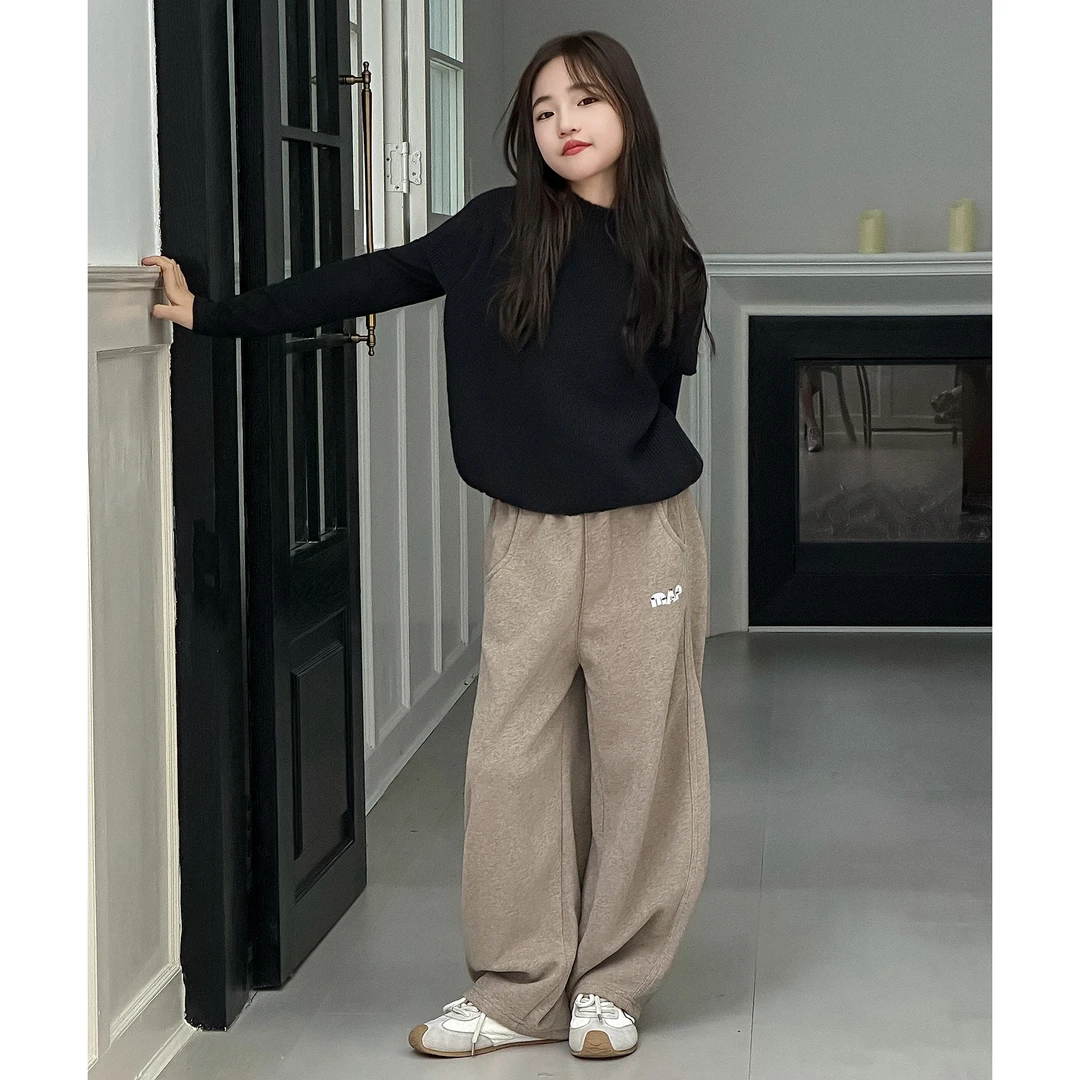 女童秋装休闲裤2025新款童装中大童春秋百搭针织长裤韩版宝宝裤子