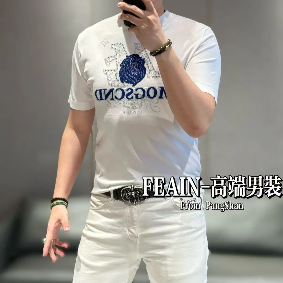 伊力特丝异性奥钻点缀撞色设计高端男士T恤66002