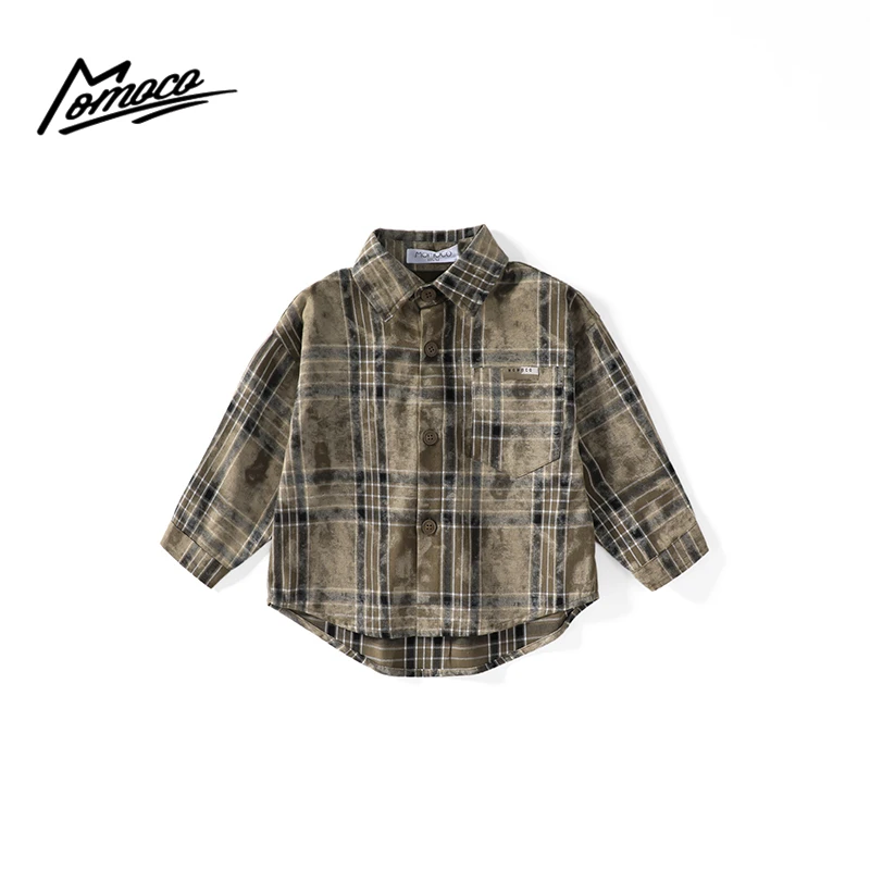 MOMOCO秋季新款男童格子衬衫时尚翻领简约休闲长袖75330234031