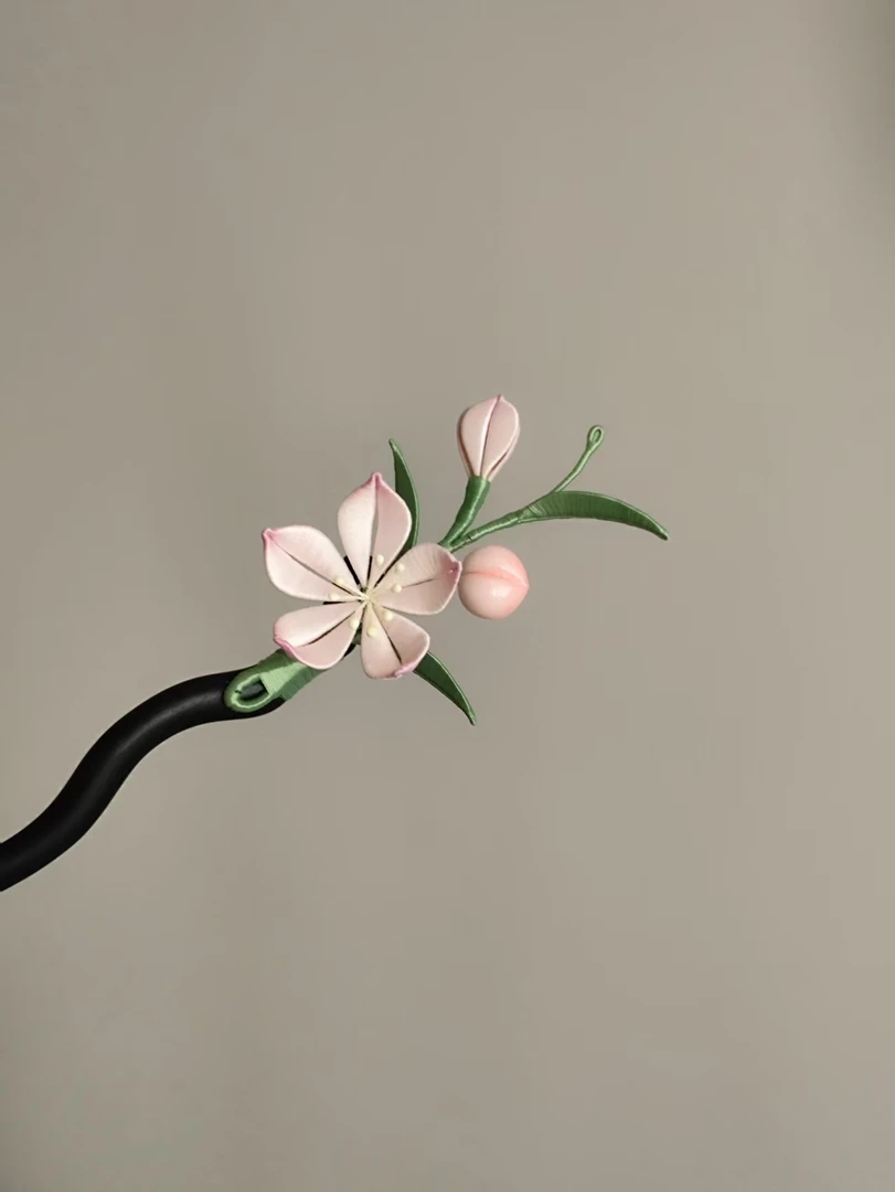 【桃禧】非遗手工粉桃缠花百搭发簪日常清新