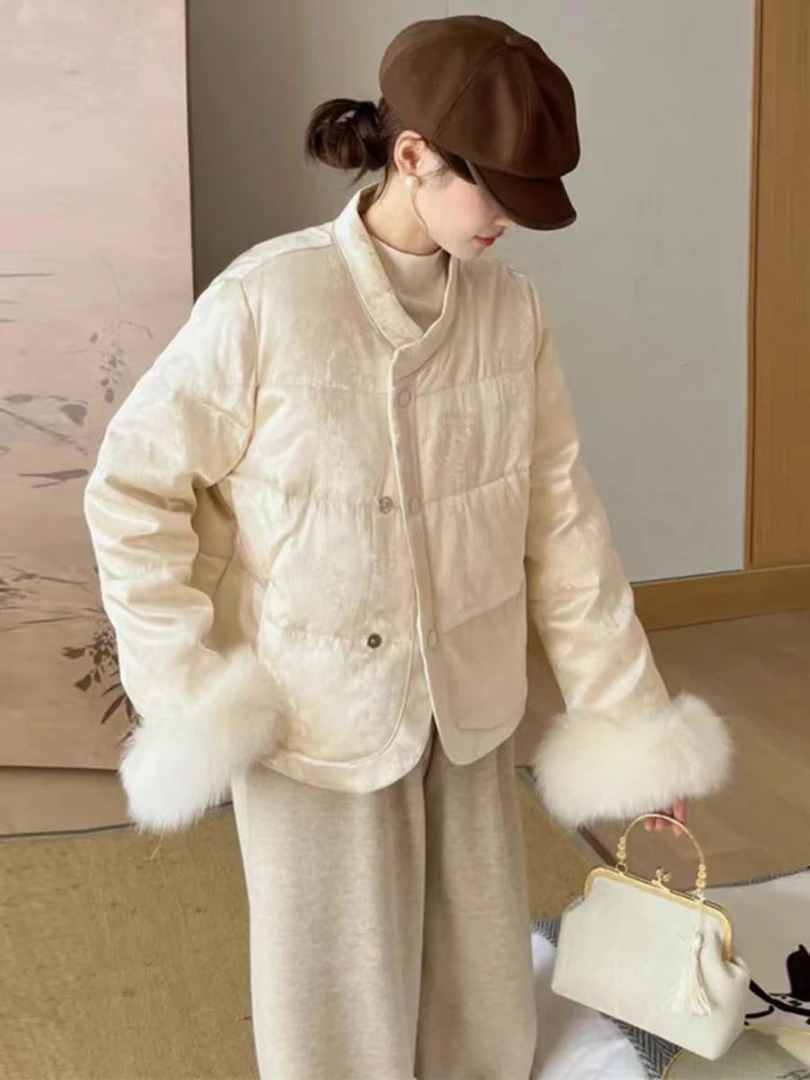 82款新中式浮雕提花显瘦百搭棉衣外套短款轻薄