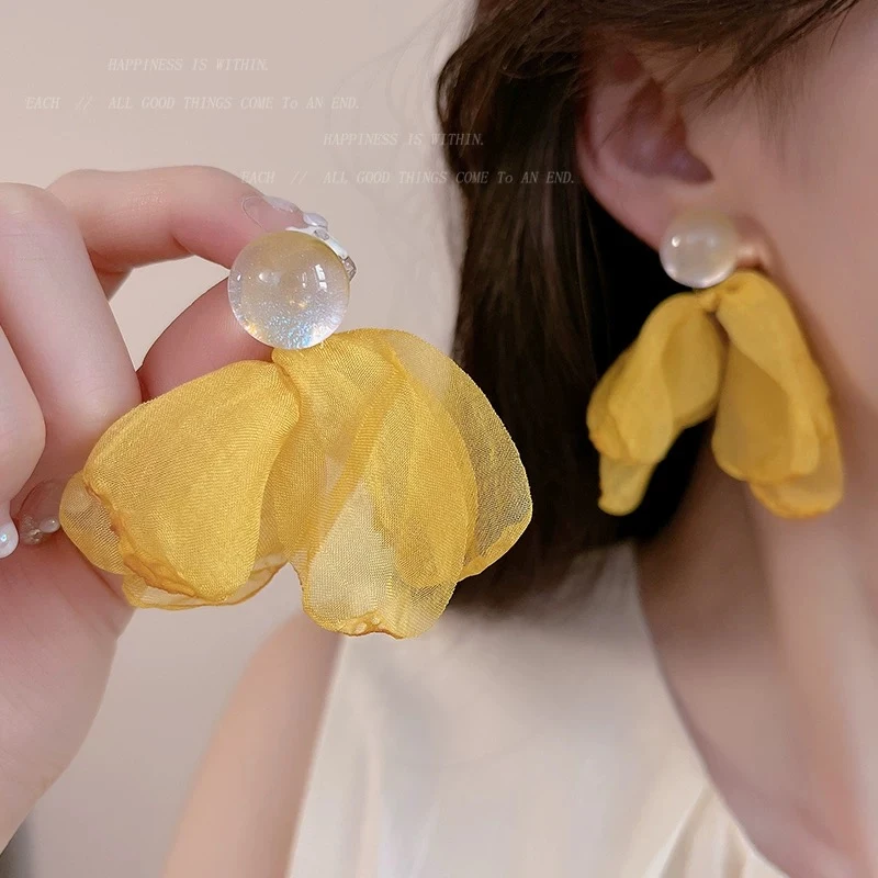 合金布艺耳饰 海边超仙氛围感蓝色雪纺耳钉耳环温柔度假风耳饰18