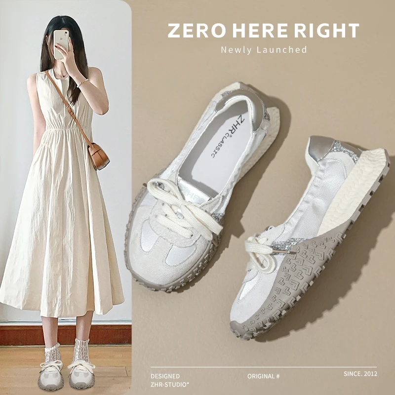 ZHR则则中口德训鞋2025春夏新款百搭软底学生厚底系带运动休闲鞋