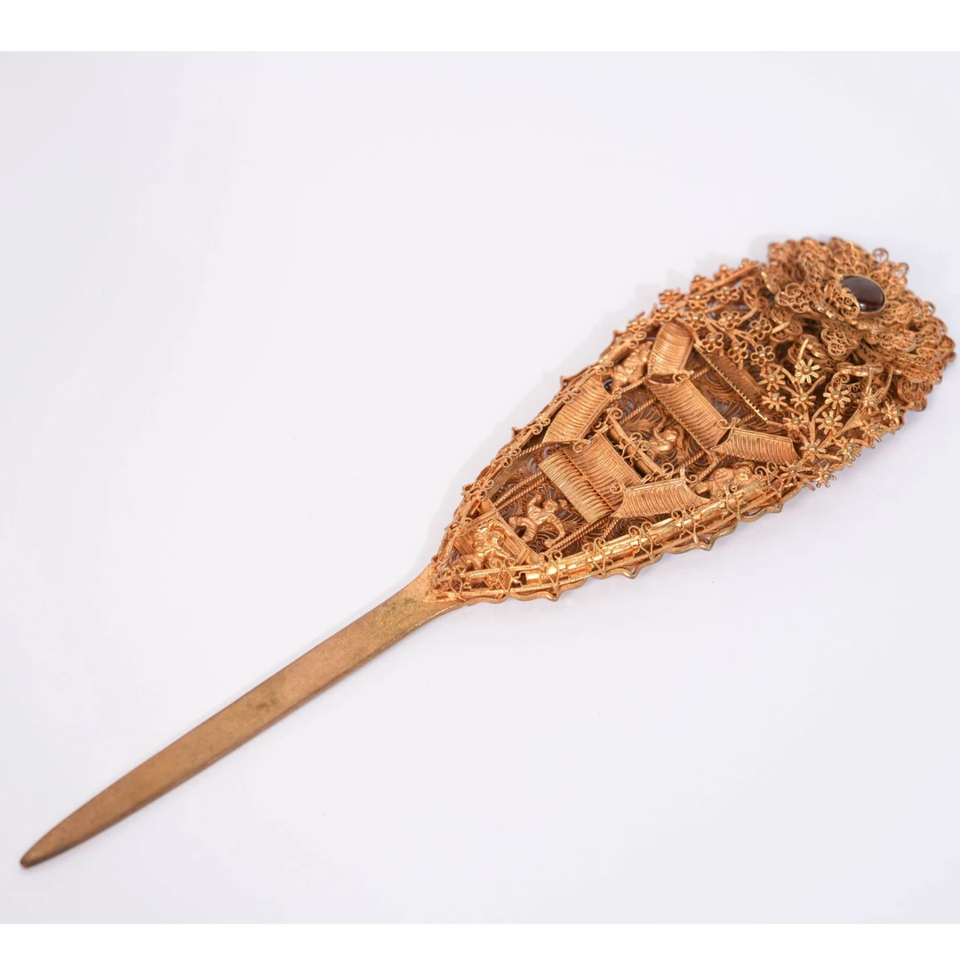 【南宫秀｜文物商店】清代前期珠宝嵌亭台楼阁掐丝艺发簪